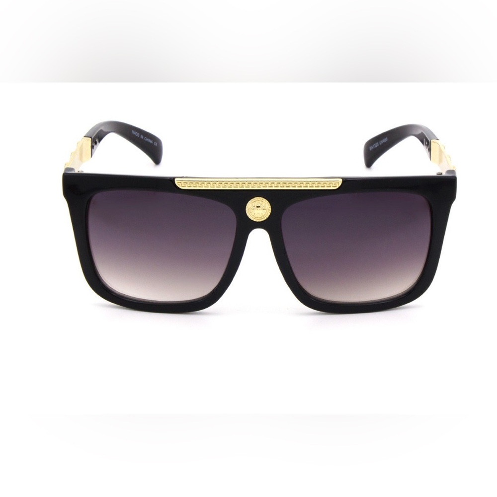 Top Shades Fashion Square Aviator Sunglasses Black Gold Hip Hop Shades Gold Arms